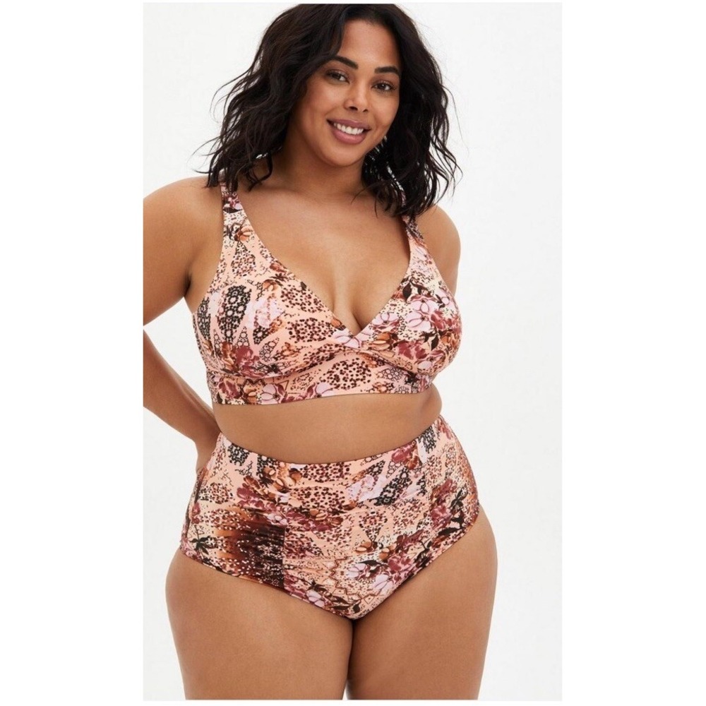 Torrid Tropical Floral Bikini Set High Waist Bottoms Size 1 Top Size 2 Bottom